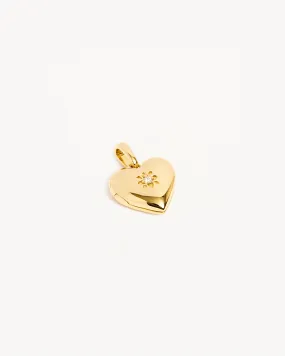 14k Solid Gold Heart Diamond Lotus Locket Pendant