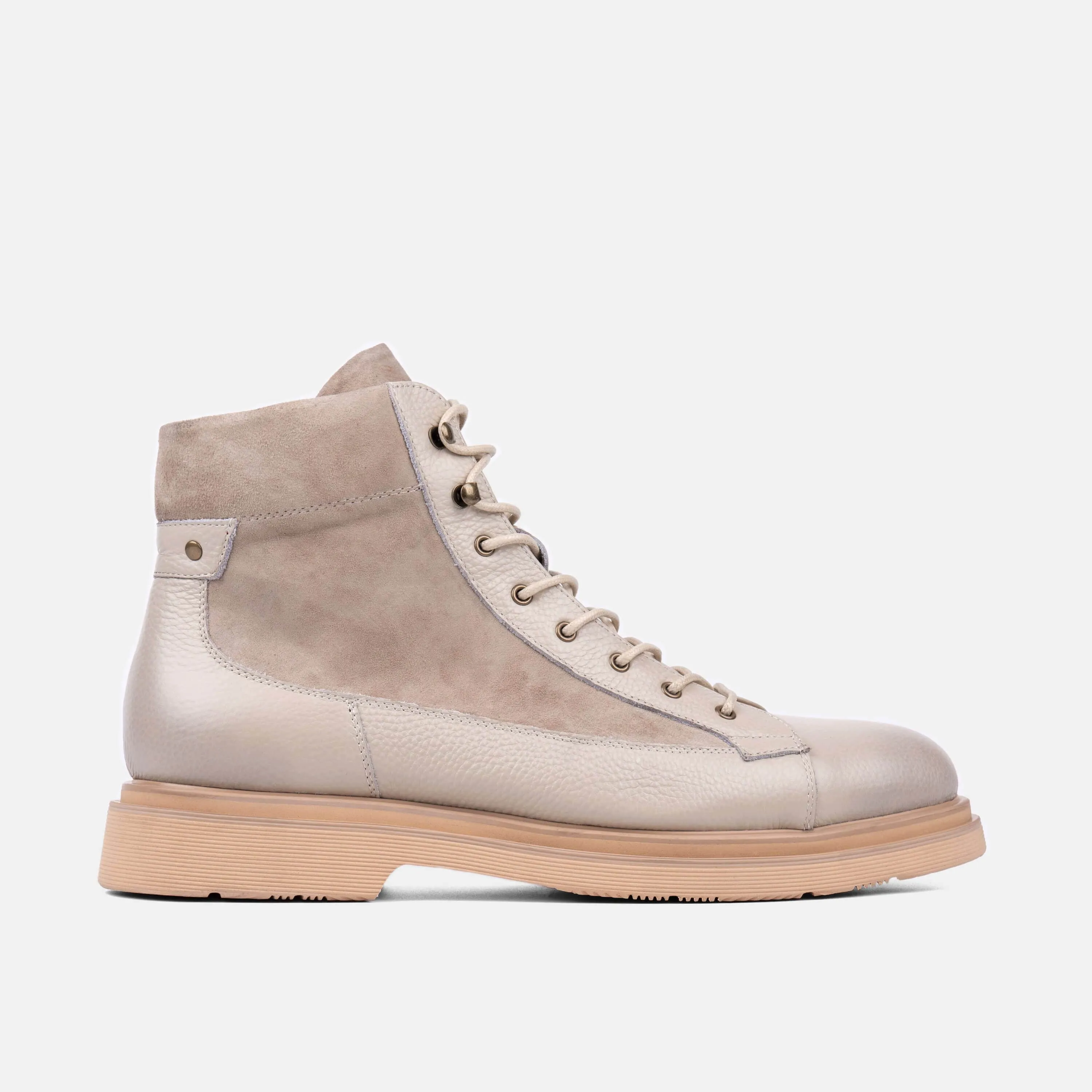 Aiden Navajo Beige Leather Combat Boots