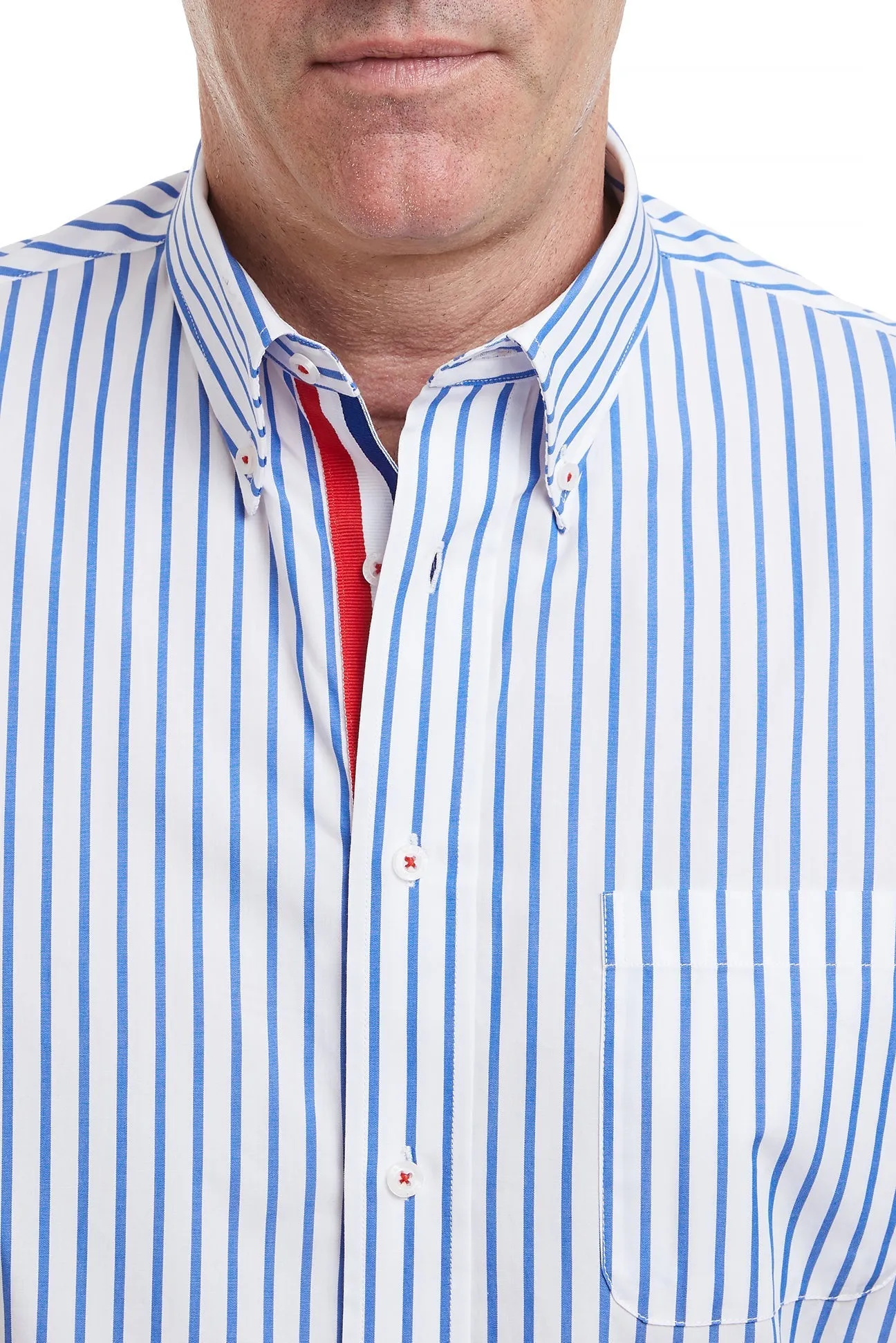 Chase Shirt Blue Stripe with Red White and Royal Blue Grosgrain