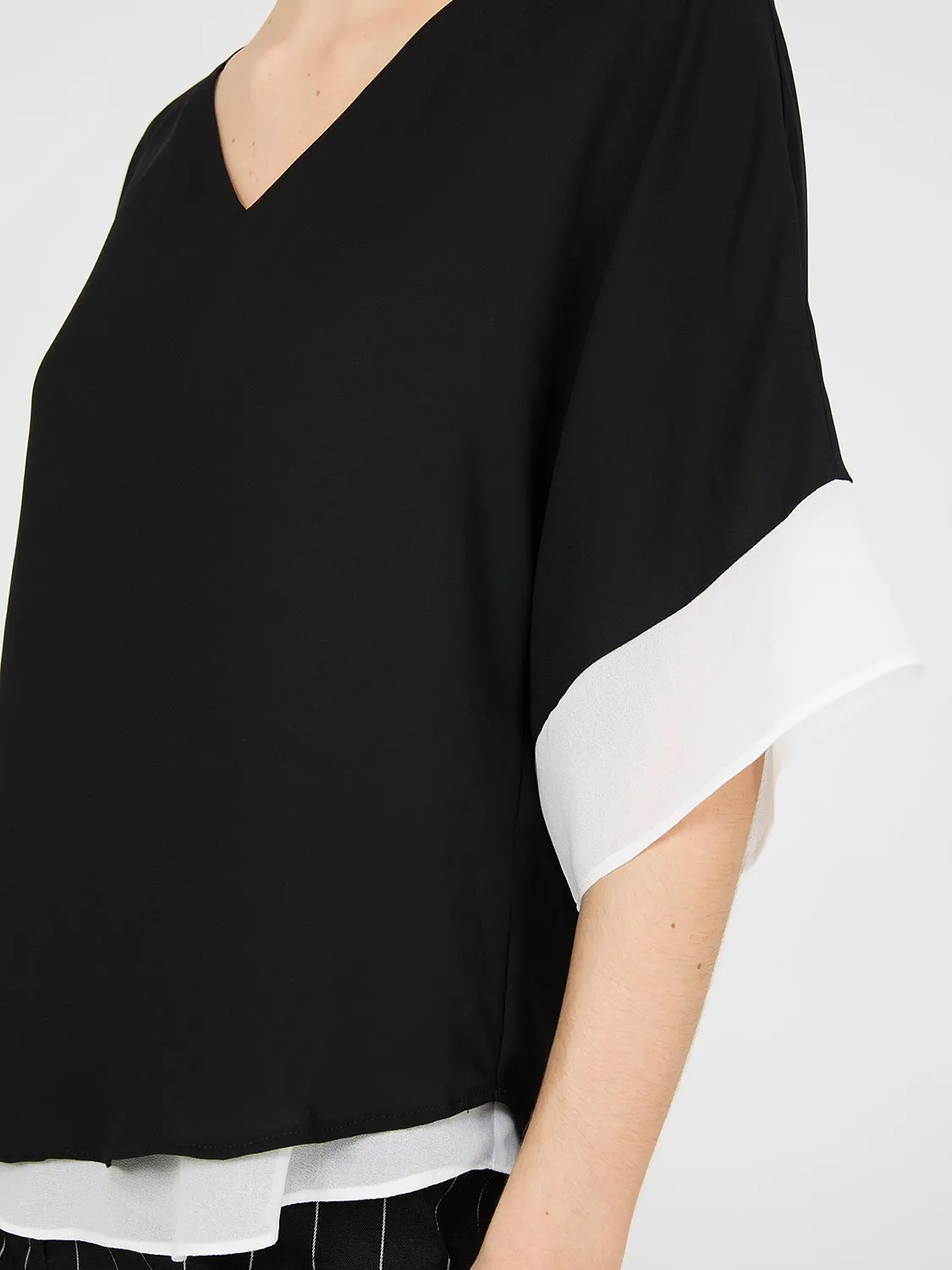 Colour Block V-Neck Dolman Sleeve Top