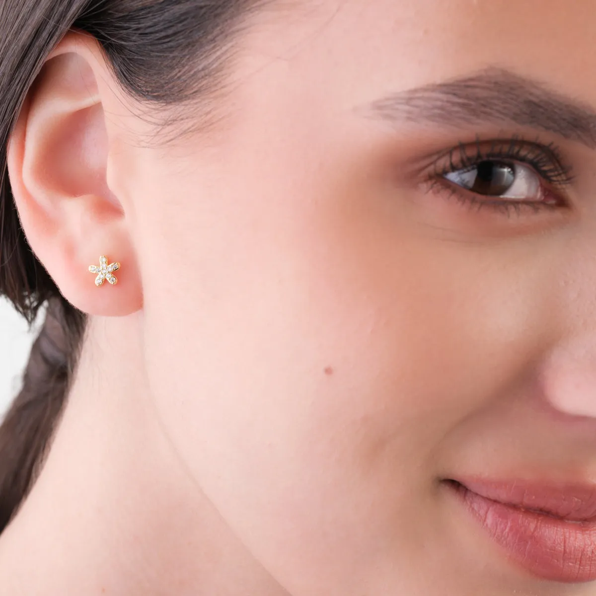 Crystal Flower Gold Mini Stud Earrings