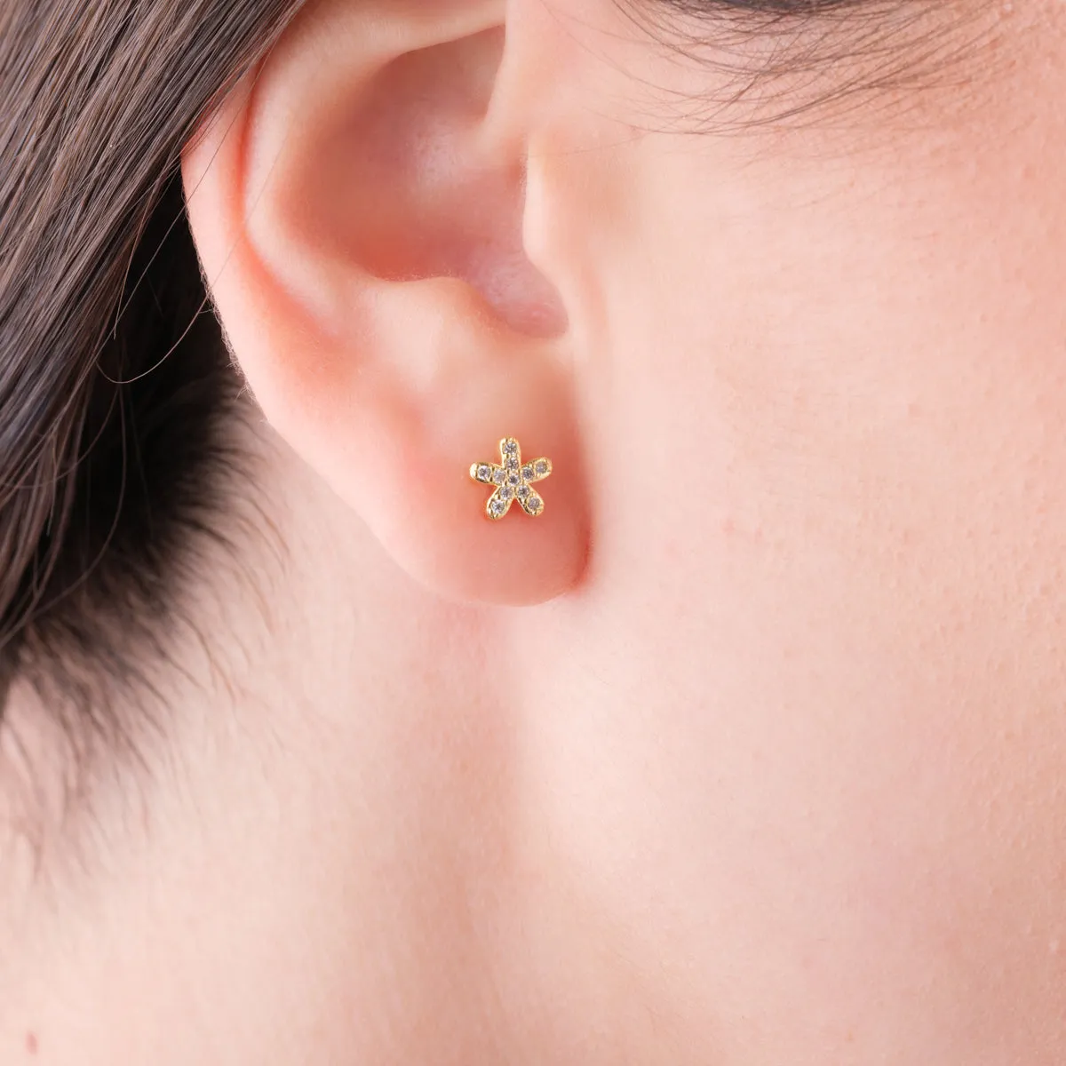 Crystal Flower Gold Mini Stud Earrings