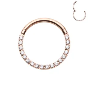 Crystal FRONT Paved Segment Clicker Piercing with Rose Gold Plating