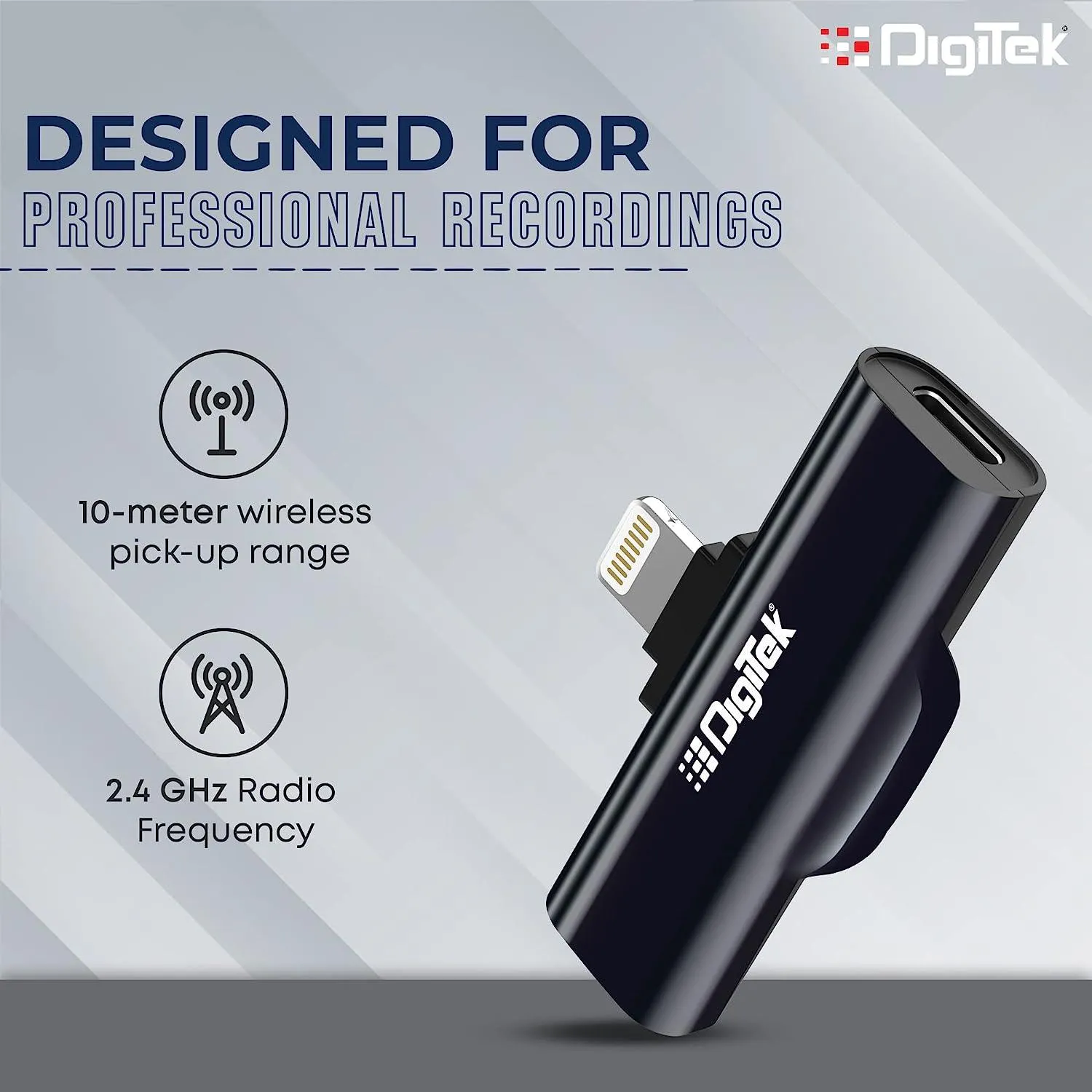 Digitek (DWM-002) Wireless Microphone & Receiver with iPhone connector Fast for Charging, Suitable for YouTube Vlog, Live Streaming, Video Shooting & More