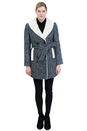 Double Breasted Coat with Sheepskin Collar and Detail