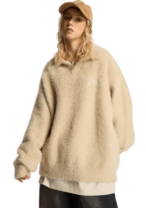 Faux Mink Embroidered Knitted Sweater