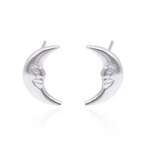 Indu Moon Face Stud Earrings | 925 Sterling Silver