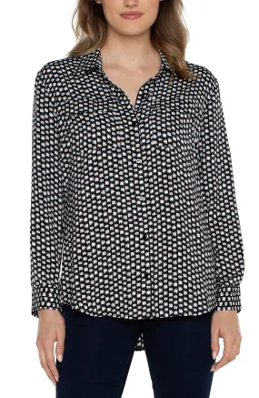 Liverpool Flap Button Front Woven Blouse (black and white with dots)