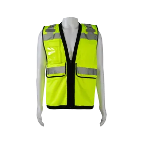 LVM2-HDSUV ANSI Class 2 Deluxe 8-Pocket Heavy Duty Surveyors Safety Vest High-Vis Lime Mesh