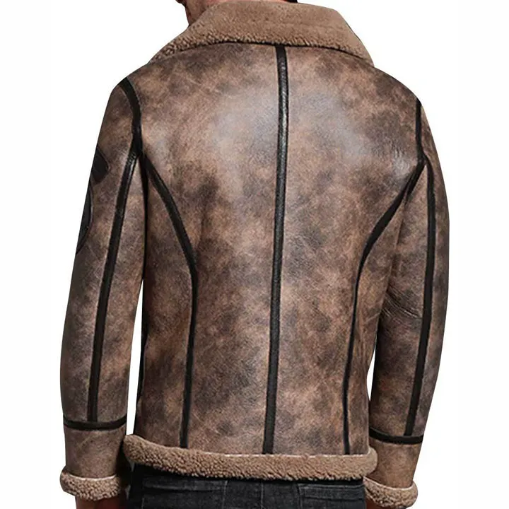 Men's Brown B3 Pilot Aviator Sheepskin Shearling Bomber Jacket