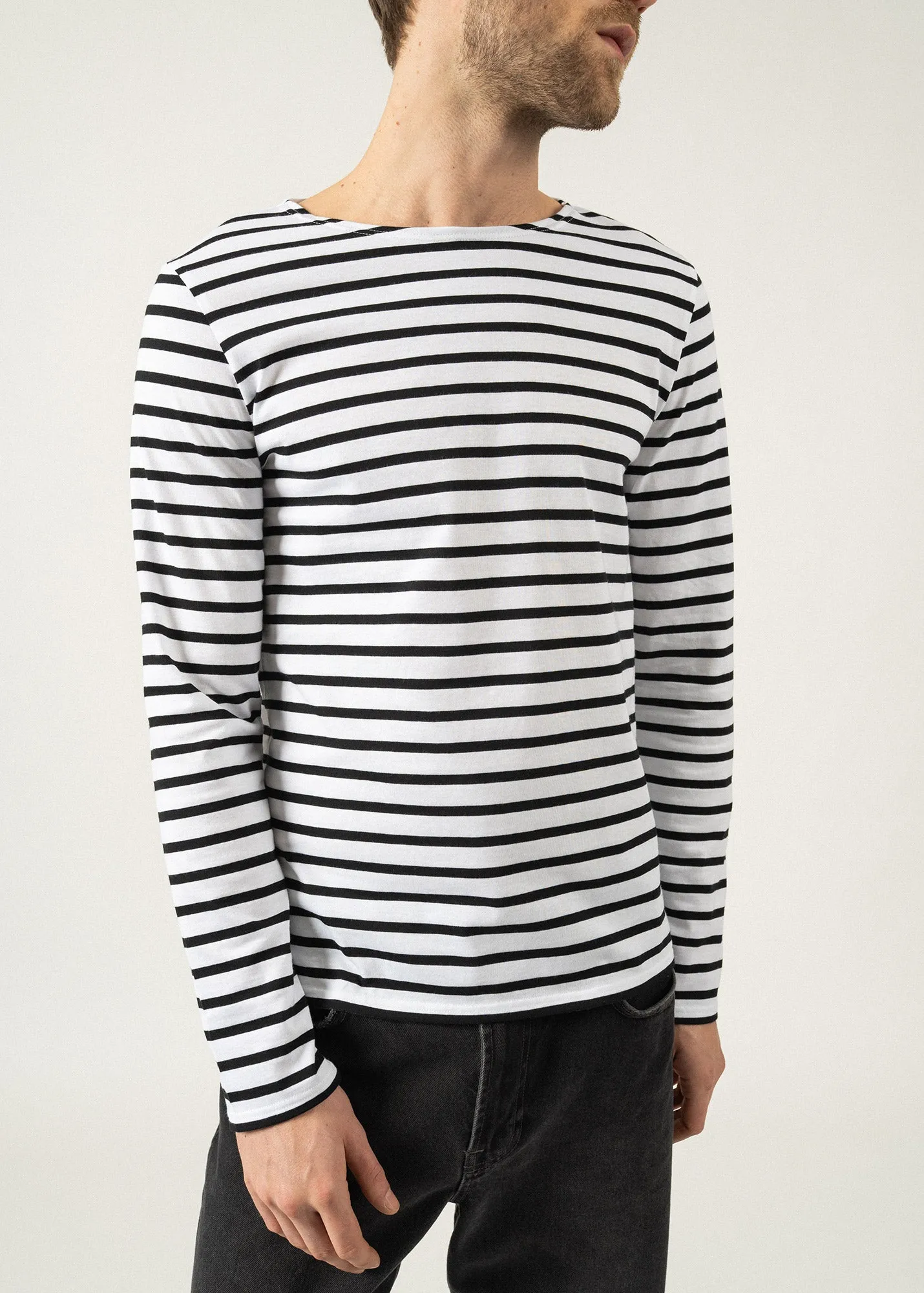 MINQUIERS MODERN - Authentic Breton Stripe Shirt | Soft Cotton | Men Fit (WHITE / BLACK)