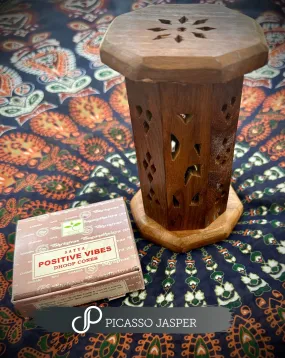 Natural Wood Cone Incense Tower   Positive Vibes Incense Cones