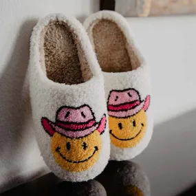 Our Viral Smiley Face Cowgirl Fuzzy Slippers