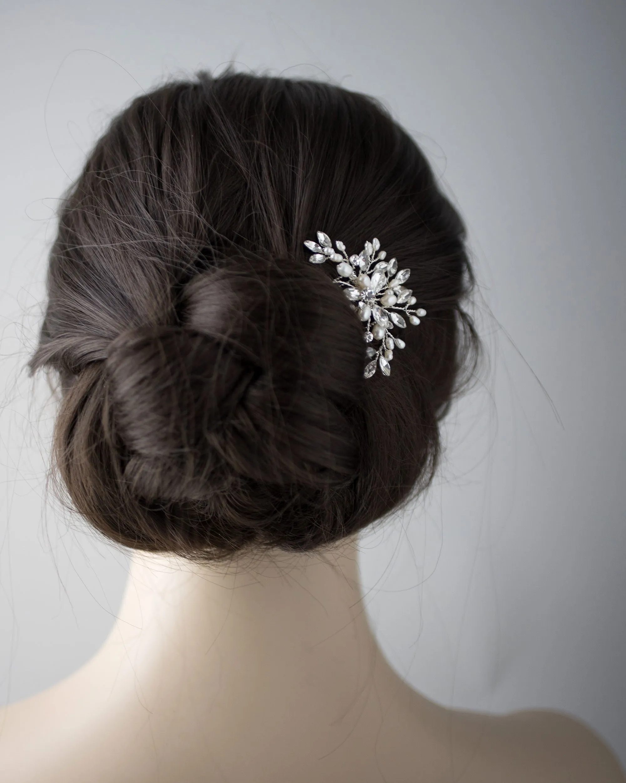 Petite Cultured Pearl and Rhinestone Bridal Hair Comb