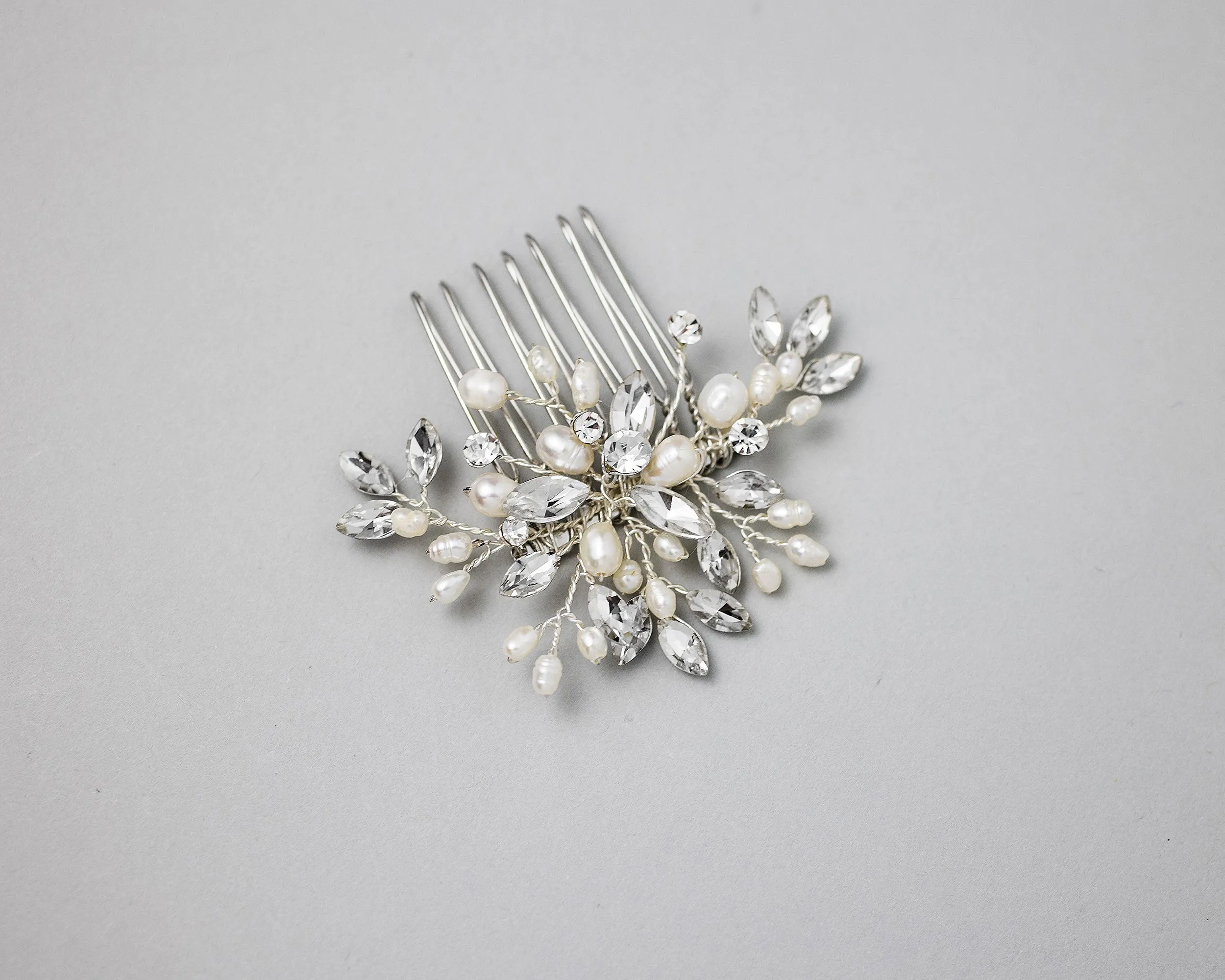 Petite Cultured Pearl and Rhinestone Bridal Hair Comb