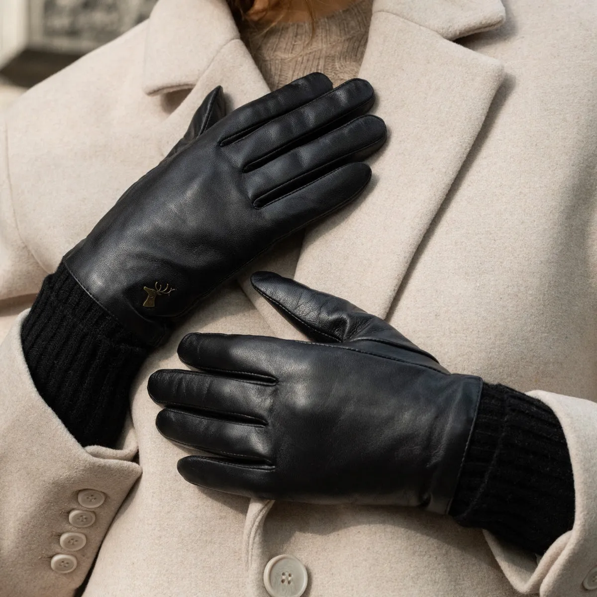 Riley – sheepskin leather gloves with knit cuff & touchscreen feature