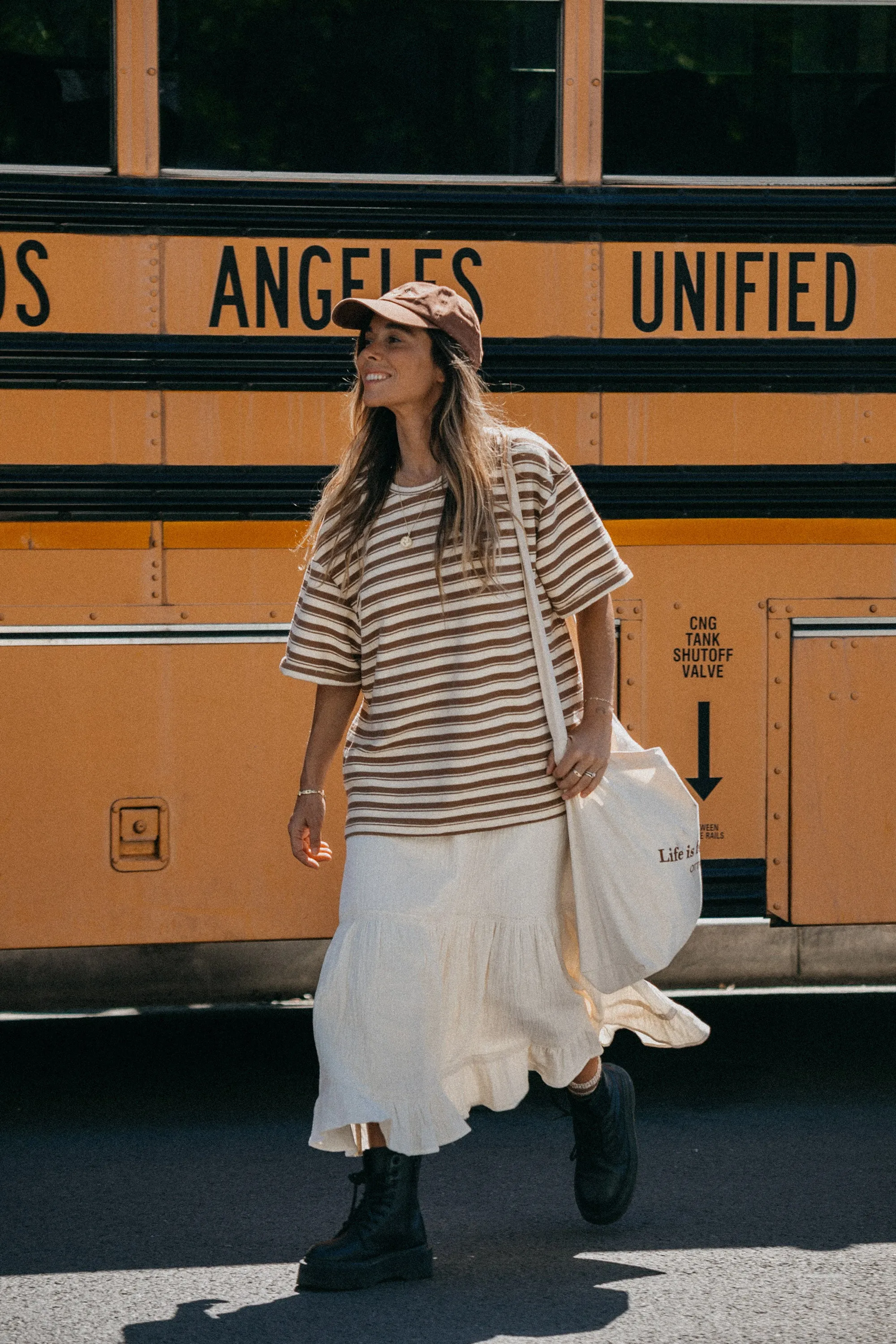 Striped Textured Unisex T-shirt - Brown and Cream