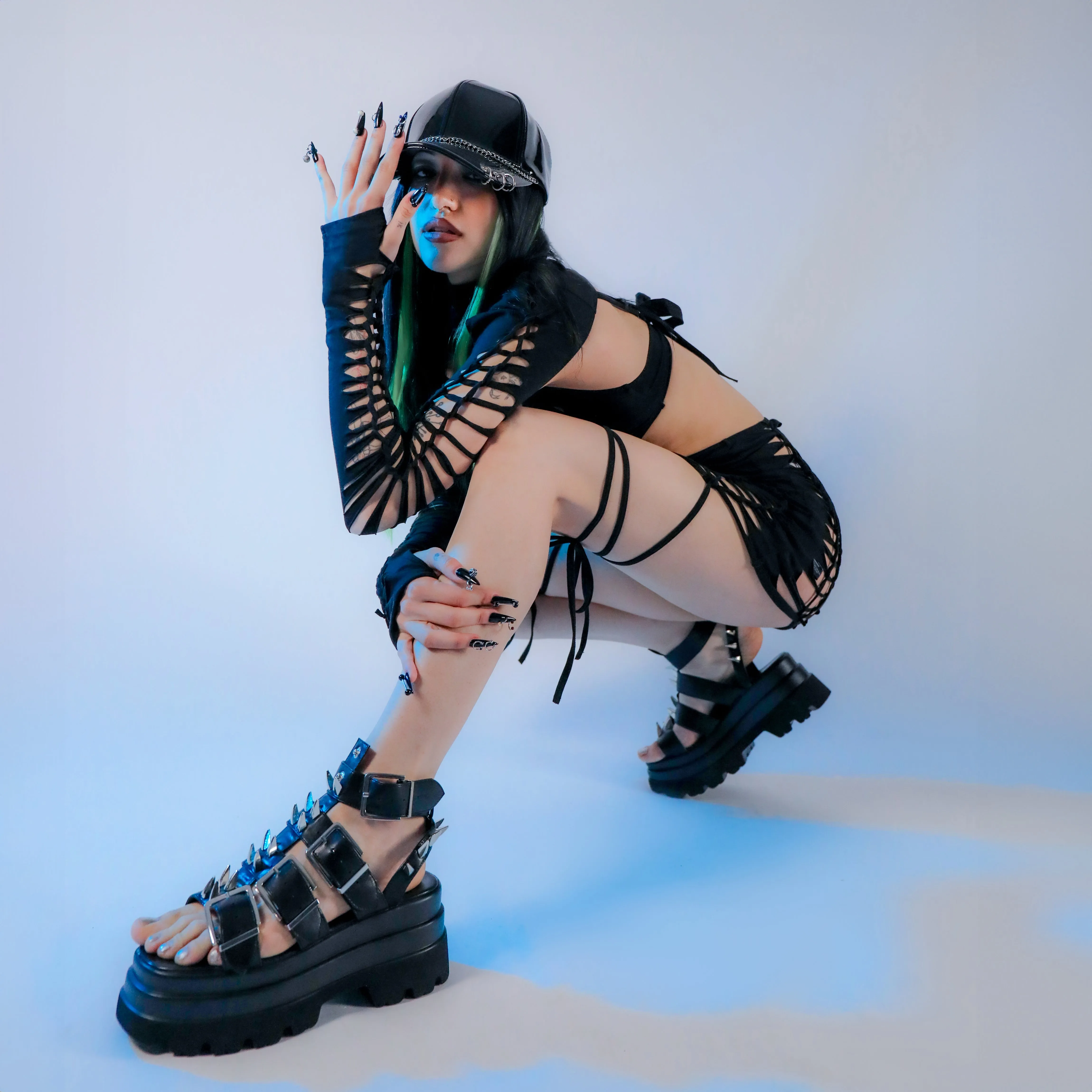 The Mage Resistor Spiked Black Sandals - Black